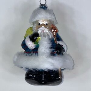 Holiday Lane Burgundy & Blush Plaid Clad Santa Christmas Ornament